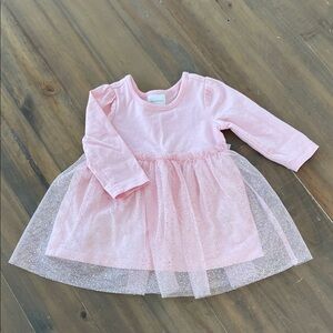 Hanna Andersson Pink Long Sleeve Dress with Glitter Tulle Skirt